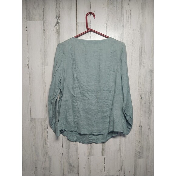 100% LINEN LIGHT AQUA Button down SHIRT by AUTOGRAPH WOMAN Size 1X - Picture 5 of 5